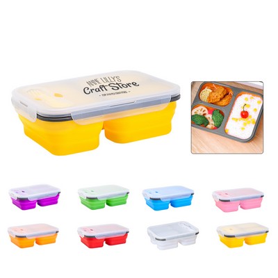 Silicone Folding 3-Compartment Lunch Box with Spoon