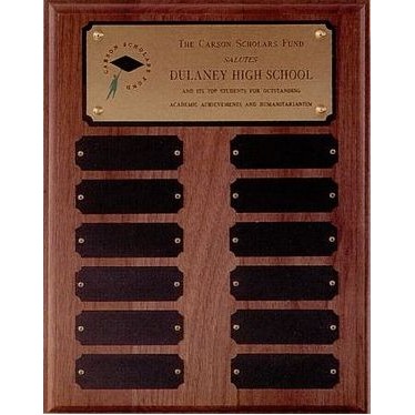 Standard Simulated Walnut Perpetual Plaque w/ 12 Plates (12"x15")