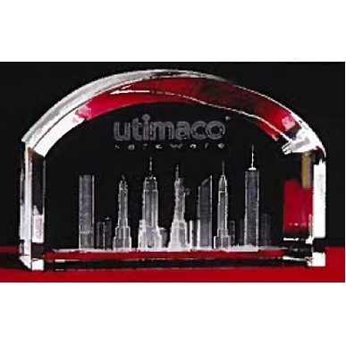 3-D Crystal New York Skyline in Arch Award w/Customization (3 1/8")