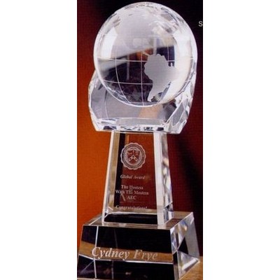 Large Crystal Spinning Globe on Hand Award