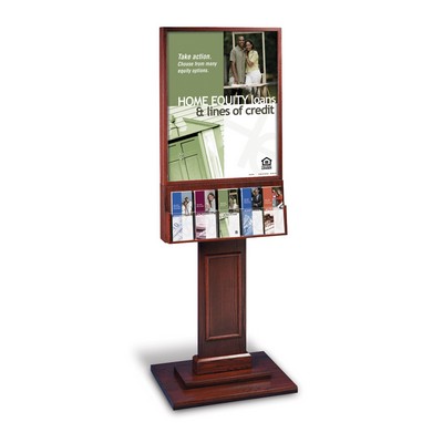 Solid Oak Floor Poster Stand w/5-Pocket Brochure Holder (1 Sided)