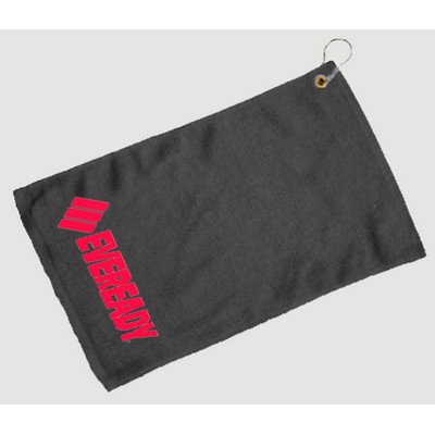 Fingertip Towel Hemmed and Grommetted 11x18 - Black (Imprinted)