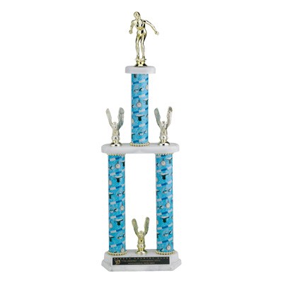 23" Three Column Swim Trophy w/2" Insert, Eagles & Figure