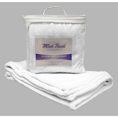 Mink Touch Luxury Baby Blanket 30"X40" -- White (EMBROIDERED)