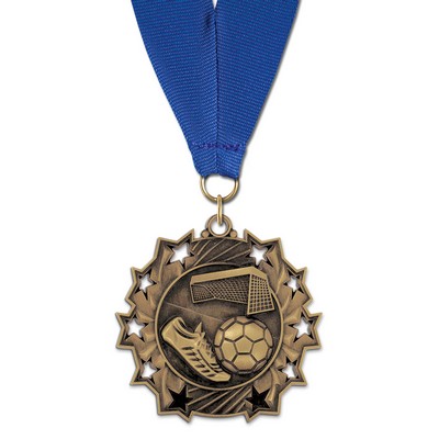 2 1/4" Soccer TS Medal w/ Grosgrain Neck Ribbon