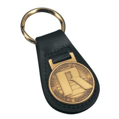 Die Struck Brass/Leather Key Tag w/ 1 3/8" Emblem on Leather Key Fob