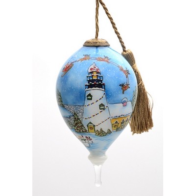 Winter Lighthouse Glass Ornament