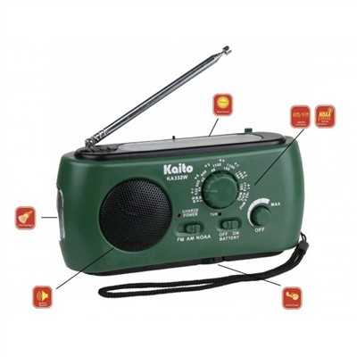 Kaito KA332 Portable Hand Crank Solar AM/FM NOAA Weather Radio