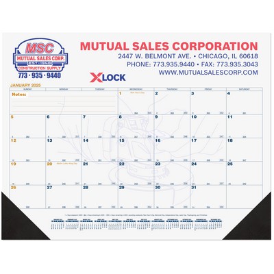 Blue & Gold Calendar Desk Pad w/Two Color Imprint & 13 Sheets (21¾" x 17")