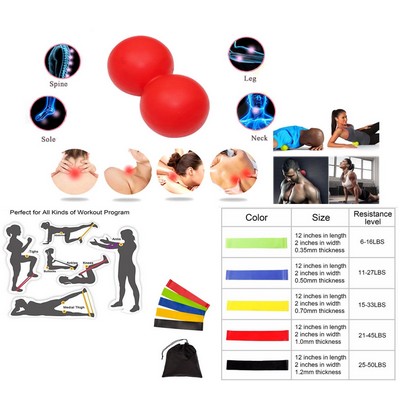 Kidder iBank® Double Massage Ball + Fitness Resistance Bands Set (Red)