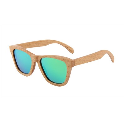 Beech Wood Sunglasses - Green Mirror Polarized Lenses - Beech Wood Frames