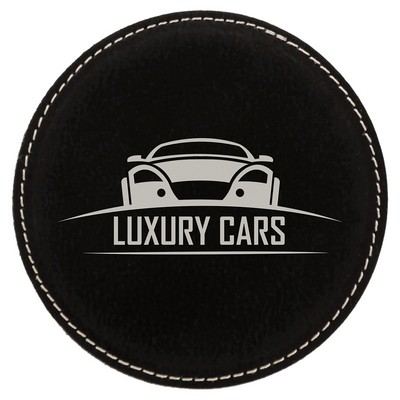 Leatherette Round Coaster (Black/Silver)