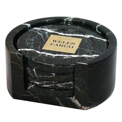 Black Zebra Marble Coaster Set w/Caddy