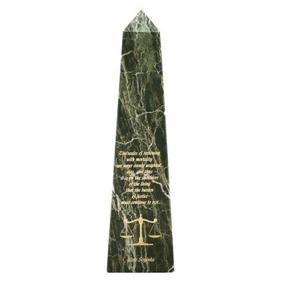 Medium-Large Jade Leaf Green Marble Obelisk Pinnacle Award