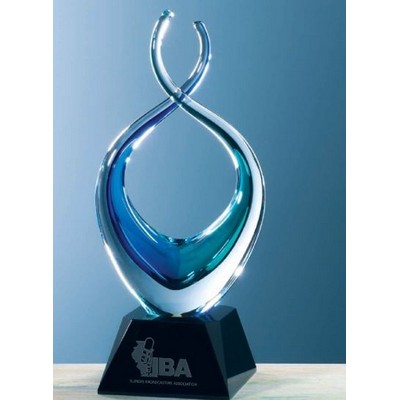 Blue Zola Twist Art Glass Award 9 1/2"H