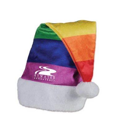 Rainbow Velvet Santa Hats w/ White Plush Trim and Custom Screen Print