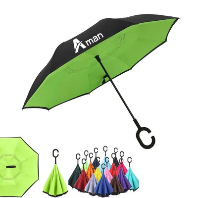 Reversible Inverted Umbrella With C-Shape Handle