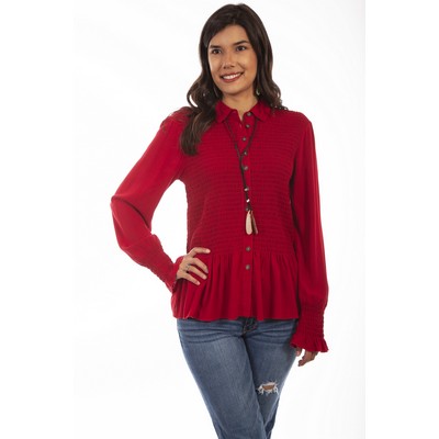 Honey Creek Peplum Shirt w/Smocked Bodice & Cuffs