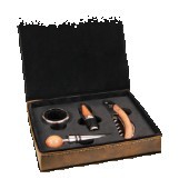 Rustic/Gold Leatherette 4-Piece Wine Tool Set