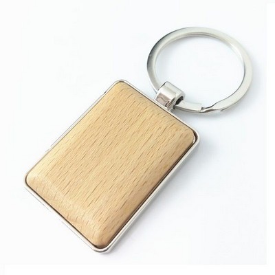 Rectangle Wood Keychain w/ Metal Frame