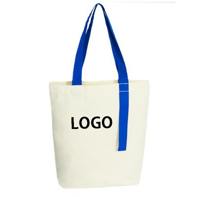 Cotton Canvas Tote Bag w/Color Handle