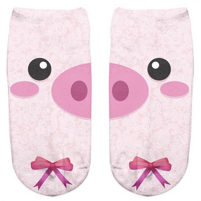 Stretchy Low Cut Cartoon Pink Short Socks - Pig