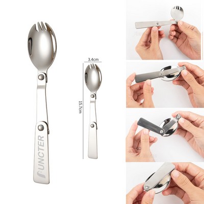 6.23" Portable Stainless Steel Foldable Salad Spoon & Fork