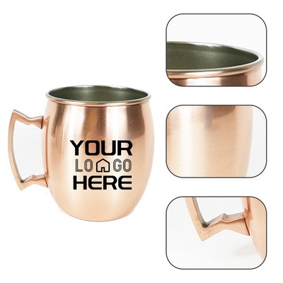 14 Oz. Mirror Polished Copper Plated Stainless Steel Moscow Mule Mug w/ Gold Plated Handle