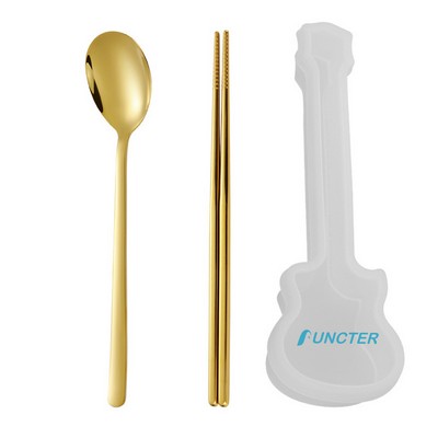 2 Piece Stainless Steel Utensil Set with Guitar Shape Case