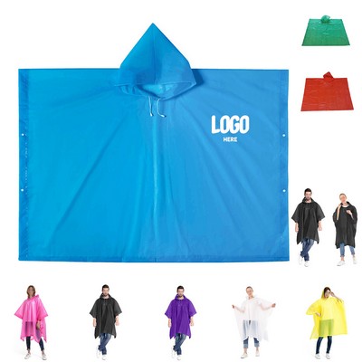 Reusable Adult Rain Poncho Drawstring Hood