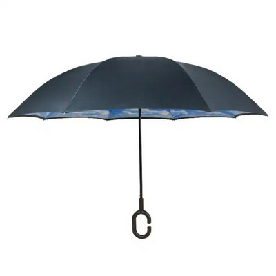 Invert Inside Out Reverse Long Sky Umbrella With C-handle