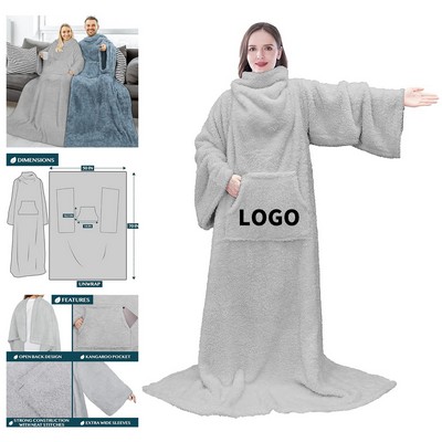 70" x 50" Fluffy Blanket with Sleeves for Women Men Adults