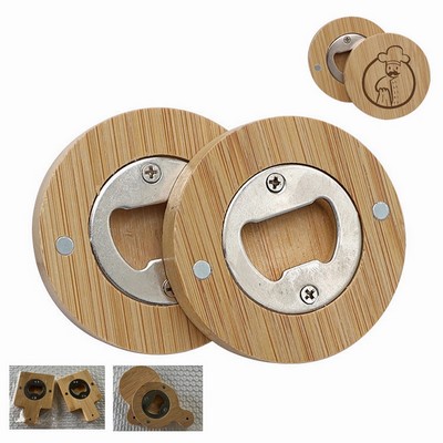 Wooden Round Bottle Opener Fridge Magnet for Refrigerator