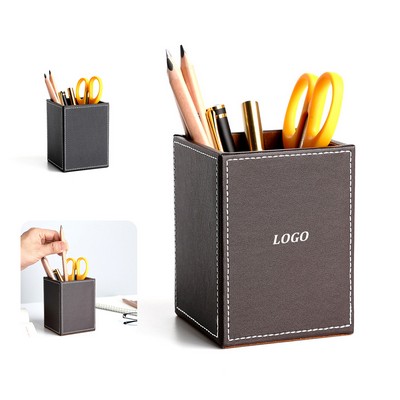 Square PU Leather Pen Holder