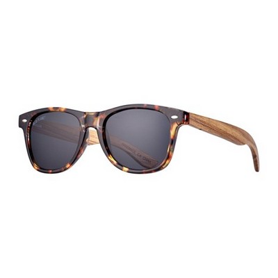 Bodie Eco-Sustainable Polarized Tortoise Sunglasses w/Amber & Zebra Wood Frame