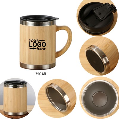 350 ML Stainless Steel Bamboo Travel Mug