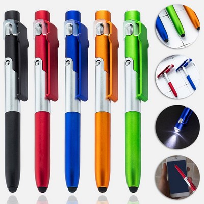 Multipurpose Ballpoint Pen with Stylus Tip, Led Light Phone Stand