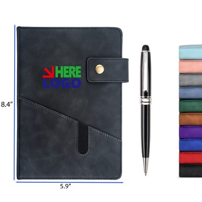 A5 Size 5.9 x 8.4 Inches 200 Lined Pages 100 Sheets Leather Journal Notebook with Pen