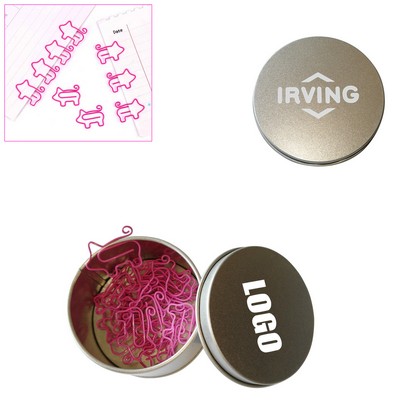 Pig Shaped Paper Clips with Tin Box