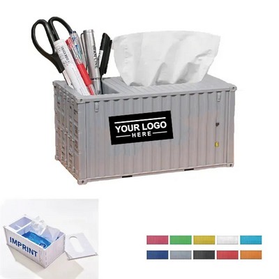 Shipping Container Tissue Box Cover with Pen Holder