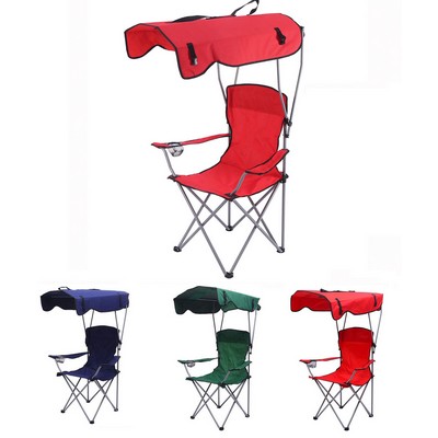 Portable Folding Camping Chair With Shade Canopy Cover