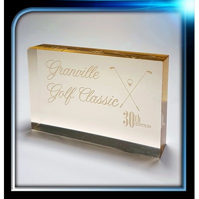 Corporate Series Gold Acrylic Rectangle Paperweight (3 1/2"x2 1/4"x3/4")