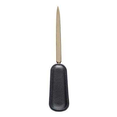 Classic Black Leather Letter Opener w/Gold Accents