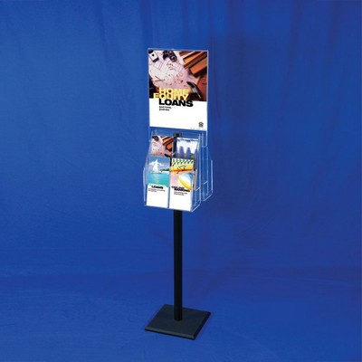 Literature Display Stand w/Sign Holder & Adjustable Pockets