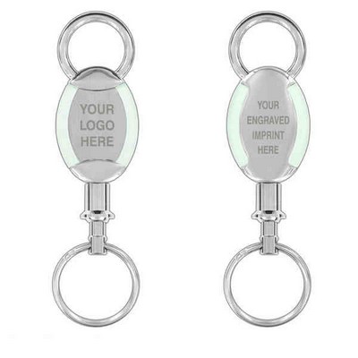 Oval key chain with metal and green acrylic (Domestic Production)