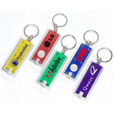 Translucent Slim Rectangle LED Flashlight Keychain w/Silver Trim