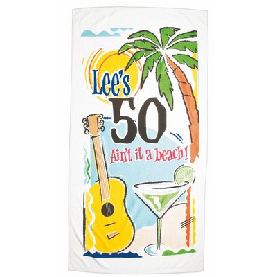 35" x 70", 20 lb., Heavyweight White Velour Dobby Hem Beach Towel (Screen Print)