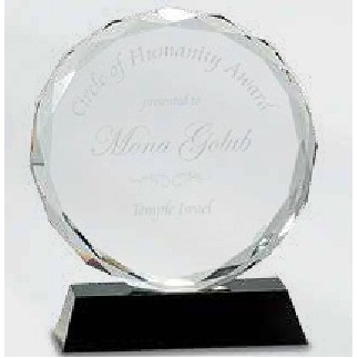 Crystal Faceted Circle Awards w/ Black Pedestal Base (7")