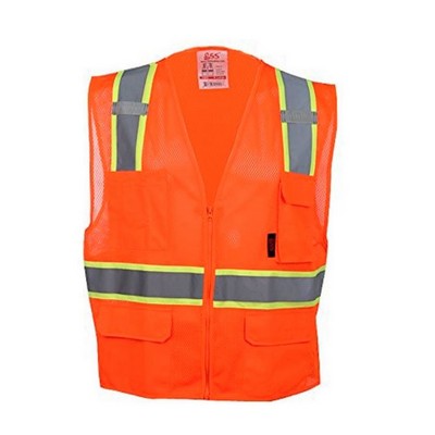 GSS™ Premium Class 2 Two-Tone Orange Safety Vest w/6 Pockets