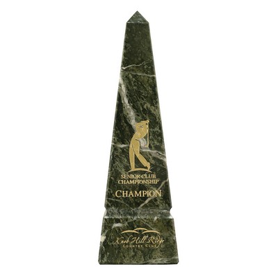 Medium Jade Leaf Green Grooved Marble Obelisk Pinnacle Award